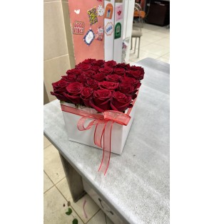 Kutuda 25 Kırmızı Canlı Gül