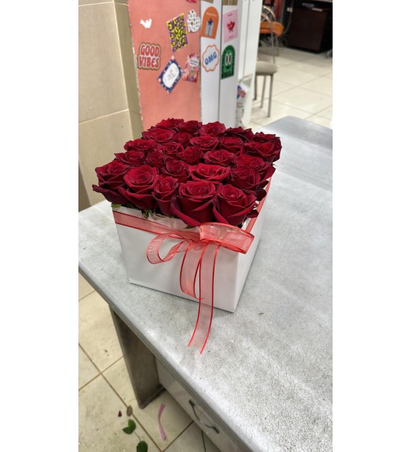Kutuda 25 Kırmızı Canlı Gül